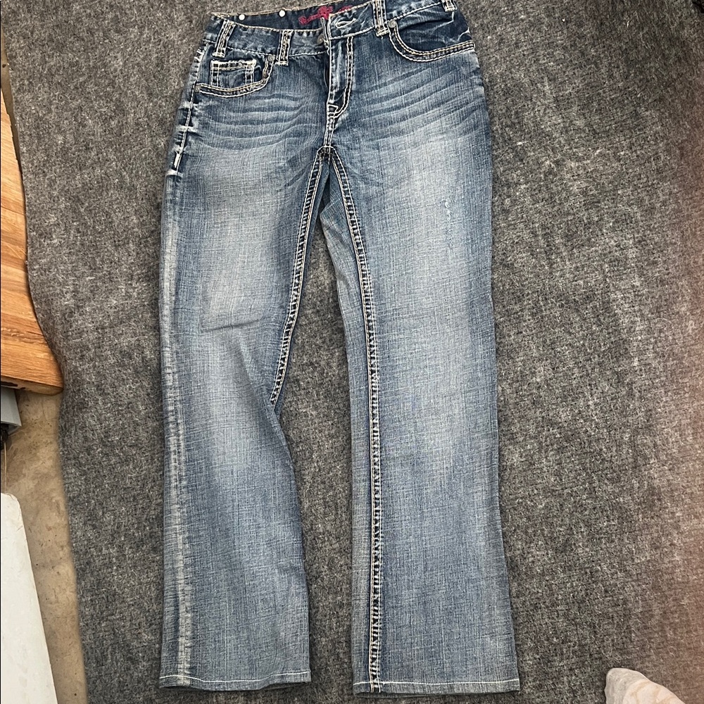 Rock & Republic Blue Denim Jeans with Pink Stitching